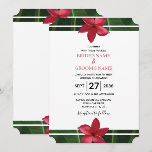 Rustic Red Frangipani Plumeria Wedding Invitations Kaart