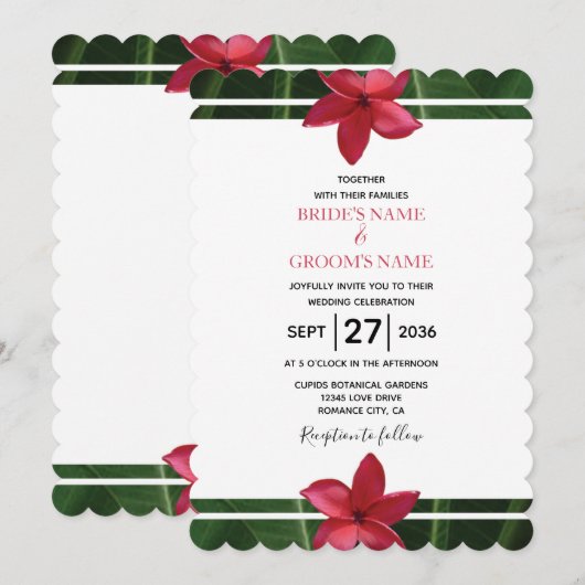 Rustic Red Frangipani Plumeria Wedding Invitations Kaart (Voorkant / Achterkant)