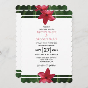 Rustic Red Frangipani Plumeria Wedding Invitations Kaart