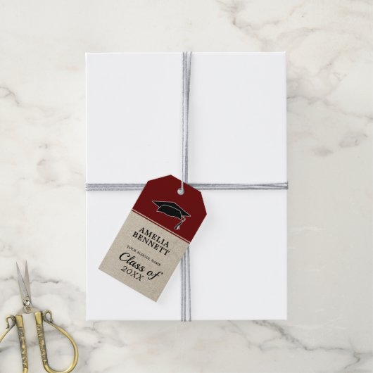 Rustic Red Gefeliciteerd Afstuderen Pet Afstuderen Cadeaulabel (Met Touw)