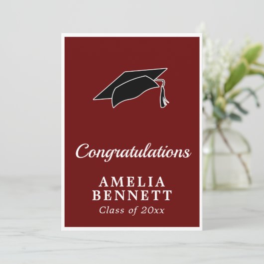 Rustic Red Gefeliciteerd Afstuderen Pet Afstuderen Kaart (Staand voorkant)