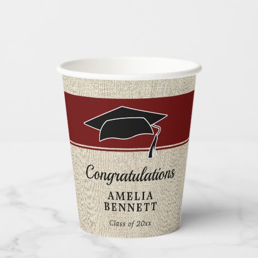 Rustic Red Gefeliciteerd Afstuderen Pet Afstuderen Papieren Bekers (Achterkant)