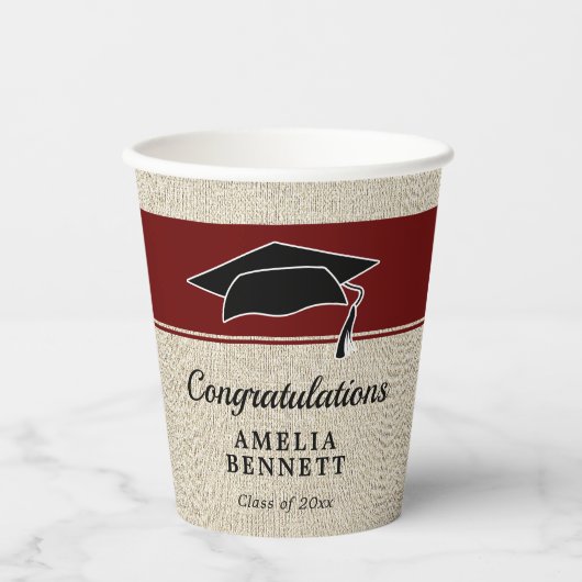 Rustic Red Gefeliciteerd Afstuderen Pet Afstuderen Papieren Bekers (Voorkant)