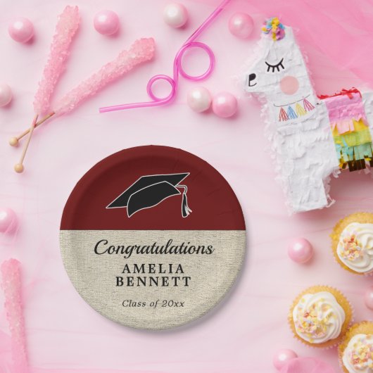 Rustic Red Gefeliciteerd Afstuderen Pet Afstuderen Papieren Bordje (Feest)
