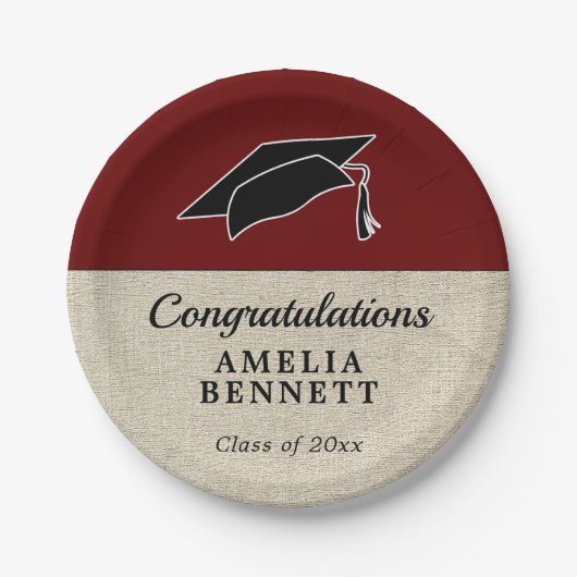 Rustic Red Gefeliciteerd Afstuderen Pet Afstuderen Papieren Bordje (Voorkant)