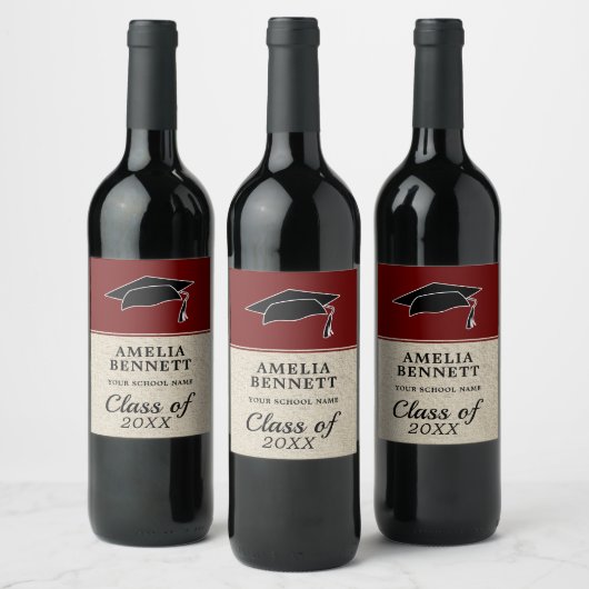 Rustic Red Gefeliciteerd Afstuderen Pet Afstuderen Wijn Etiket (Flessen)