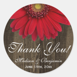 Rustic Red Gerber Daisy Wedding Bedankt Sticker