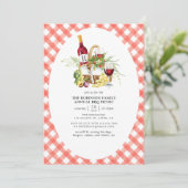 Rustic Red Gingham BBQ Picnic Monogram Kaart (Staand voorkant)