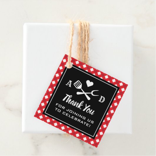 Rustic Red Gingham BBQ Wedding Bedankt Bedankjes Labels (In situ)