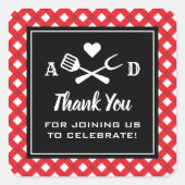Rustic Red Gingham BBQ Wedding Bedankt Vierkante Sticker (Voorkant)