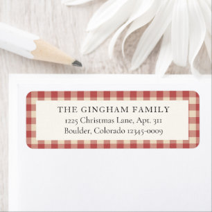 Rustic Red Gingham Christmas Return Adres Etiket