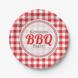 Rustic Red Gingham Family Picnic BBQ Papieren Bordje