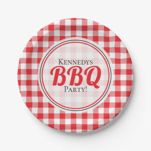 Rustic Red Gingham Family Picnic BBQ Papieren Bordje