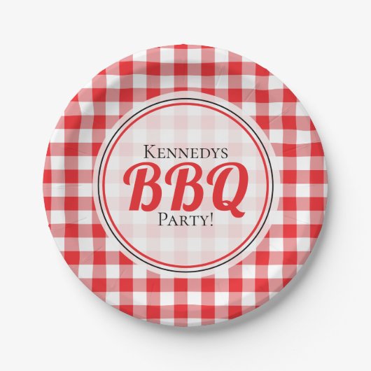 Rustic Red Gingham Family Picnic BBQ Papieren Bordje (Voorkant)