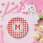 Rustic Red Gingham Family Picnic Monogrammed Papieren Bordje (Feest)