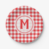 Rustic Red Gingham Family Picnic Monogrammed Papieren Bordje (Voorkant)