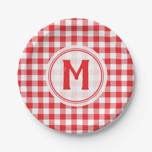 Rustic Red Gingham Family Picnic Monogrammed Papieren Bordje (Voorkant)
