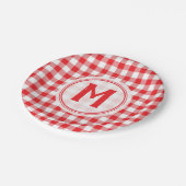 Rustic Red Gingham Family Picnic Monogrammed Papieren Bordje (Gekanteld)