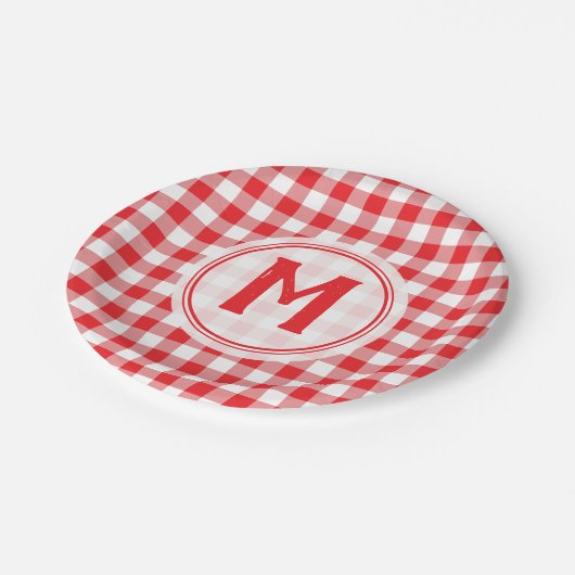 Rustic Red Gingham Family Picnic Monogrammed Papieren Bordje (Gekanteld)