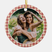 Rustic Red Gingham Foto Moderne Kerstmis Keramisch Ornament (Voorkant)