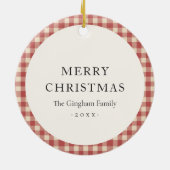 Rustic Red Gingham Foto Moderne Kerstmis Keramisch Ornament (Achterkant)