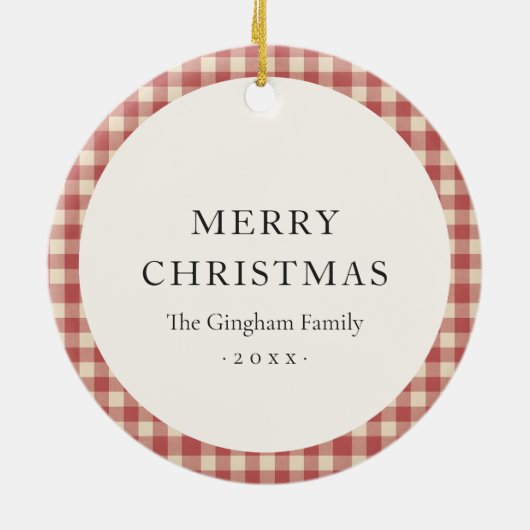 Rustic Red Gingham Foto Moderne Kerstmis Keramisch Ornament (Achterkant)