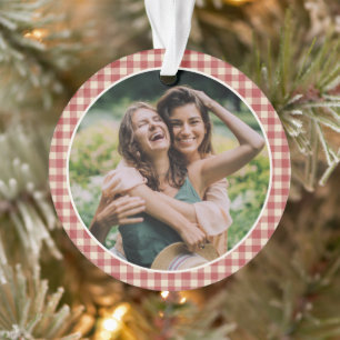 Rustic Red Gingham Foto Moderne Kerstmis Ornament