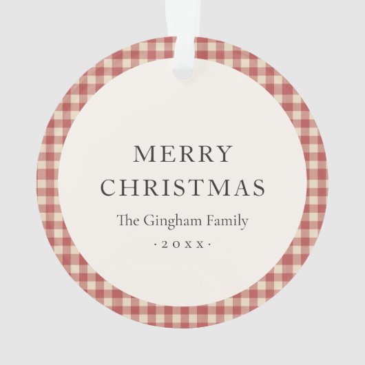 Rustic Red Gingham Foto Moderne Kerstmis Ornament (achterkant)