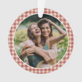Rustic Red Gingham Foto Moderne Kerstmis Ornament (voorkant)