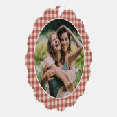 Rustic Red Gingham Foto Moderne Kerstmis Ornament Kaart (Rechts)