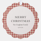 Rustic Red Gingham Foto Moderne Kerstmis Ornament Kaart (Achterkant)