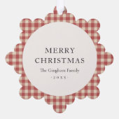 Rustic Red Gingham Foto Moderne Kerstmis Ornament Kaart (Achterkant)