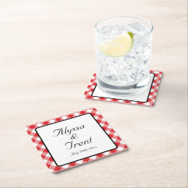 Rustic Red Gingham I DO BBQ Wedding Kartonnen Onderzetters