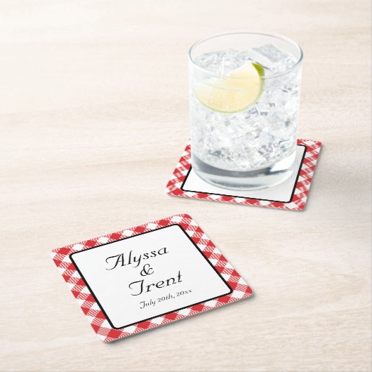 Rustic Red Gingham I DO BBQ Wedding Kartonnen Onderzetters (Insitu)