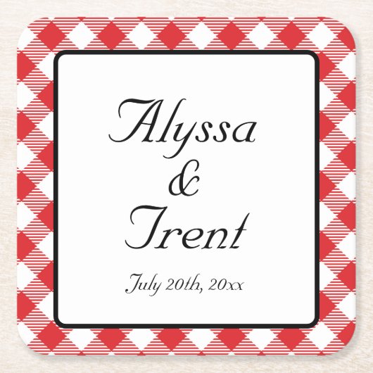 Rustic Red Gingham I DO BBQ Wedding Kartonnen Onderzetters (Voorkant)