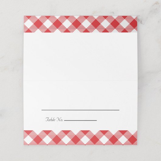 Rustic Red Gingham Ik doe BBQ bruiloft Plaatskaartje (Buitenkant ongevouwen)