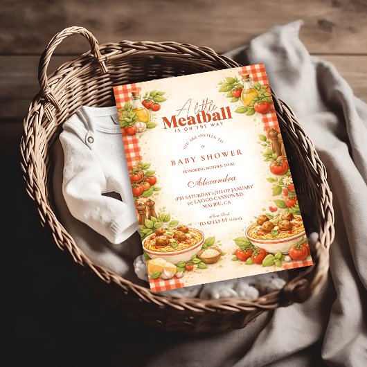 Rustic Red Gingham Little Meatball Baby Shower Kaart