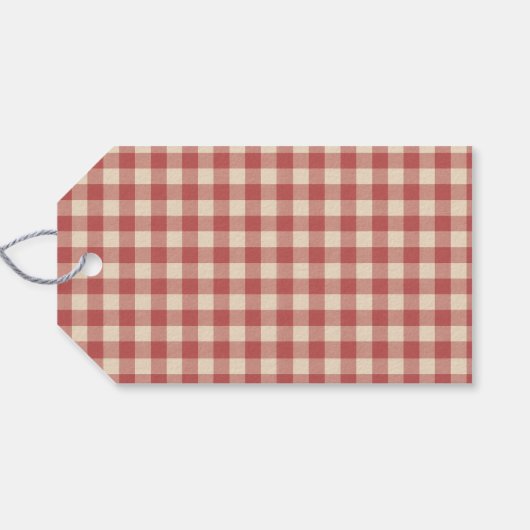 Rustic Red Gingham Modern Kerstmis Cadeaulabel (Achterkant Horizontaal)