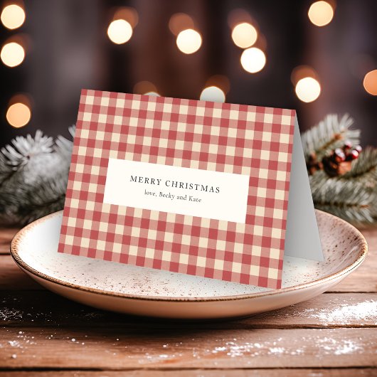 Rustic Red Gingham Modern Kerstmis Feestdagen Kaart