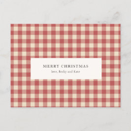 Rustic Red Gingham Modern Kerstmis Feestdagenkaart