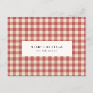 Rustic Red Gingham Modern Kerstmis Feestdagenkaart