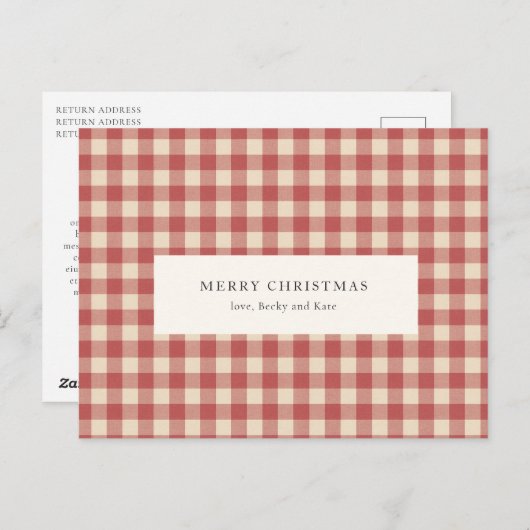 Rustic Red Gingham Modern Kerstmis Feestdagenkaart (Voorkant / Achterkant)