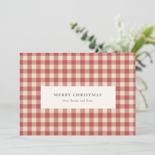 Rustic Red Gingham Modern Kerstmis Feestdagenkaart (Staand voorkant)