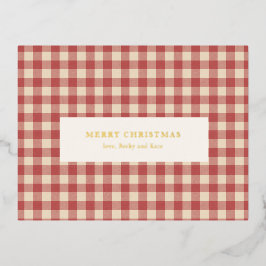 Rustic Red Gingham Modern Kerstmis Folie Feestdagen Briefkaart