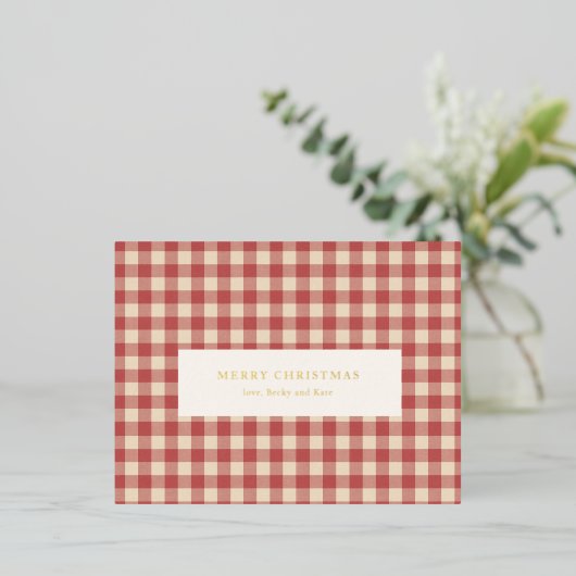 Rustic Red Gingham Modern Kerstmis Folie Feestdagen Briefkaart (Staand Voorkant)