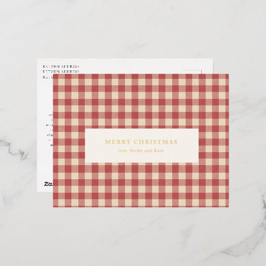 Rustic Red Gingham Modern Kerstmis Folie Feestdagen Briefkaart (Voorkant / Achterkant)
