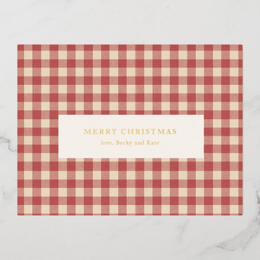 Rustic Red Gingham Modern Kerstmis Folie Feestdagen Briefkaart (Voorkant)