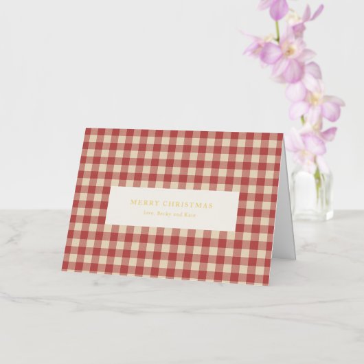 Rustic Red Gingham Modern Kerstmis Folie Feestdagenkaart (Orchidee)