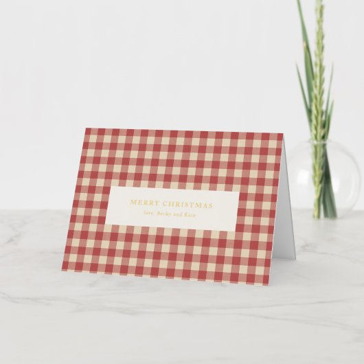 Rustic Red Gingham Modern Kerstmis Folie Feestdagenkaart (Voorkant)