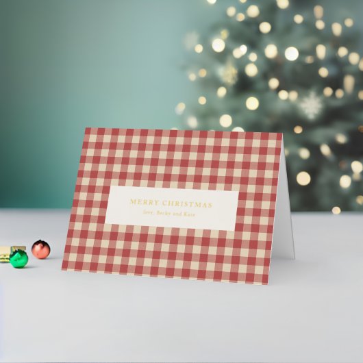 Rustic Red Gingham Modern Kerstmis Folie Feestdagenkaart (Feestdagen Insitu2)